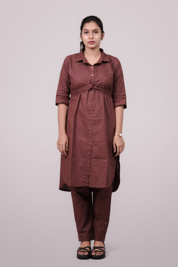 Linen Knot Kurta Set. - Image 3